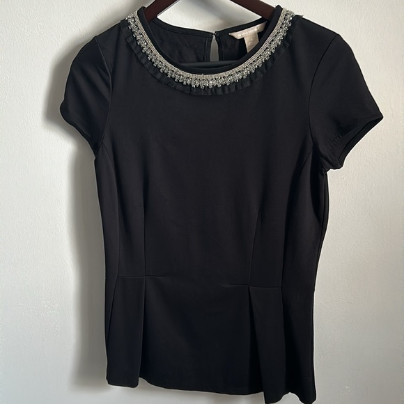 Banana Republic Dressy Jewel Embellished Neck Tailored Peplum Blouse - Picture 11 of 11